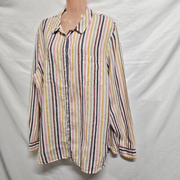 Boden Button Up Striped Top Blouse Shirt Women Size 16/18R Multicolor Linen - Picture 10 of 13